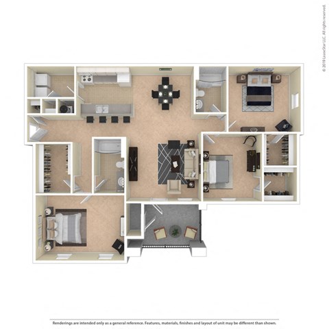 a 3 bedroom floor plan with 2 bathrooms and a living room